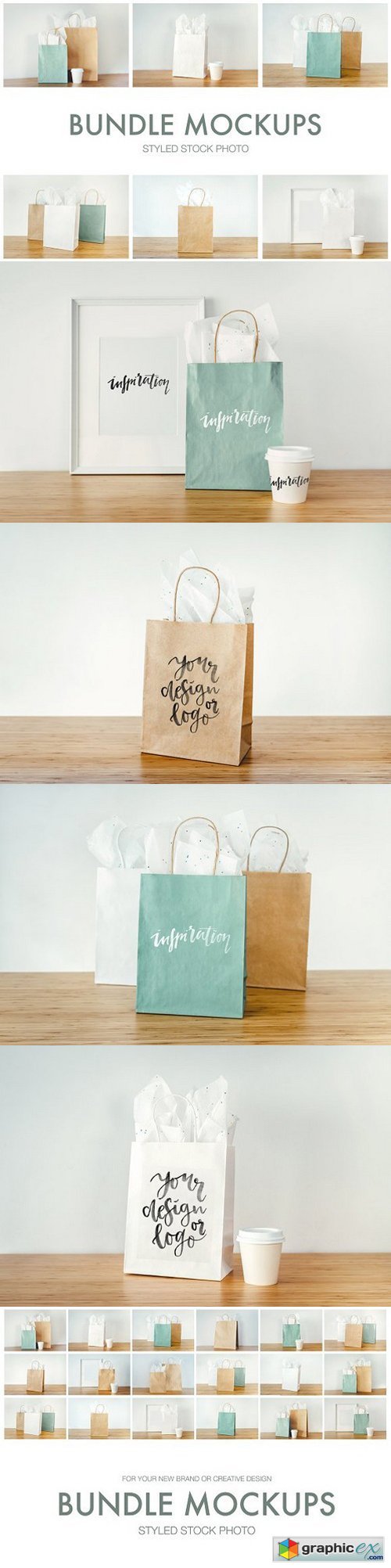 Mockups bags, cups and frames
