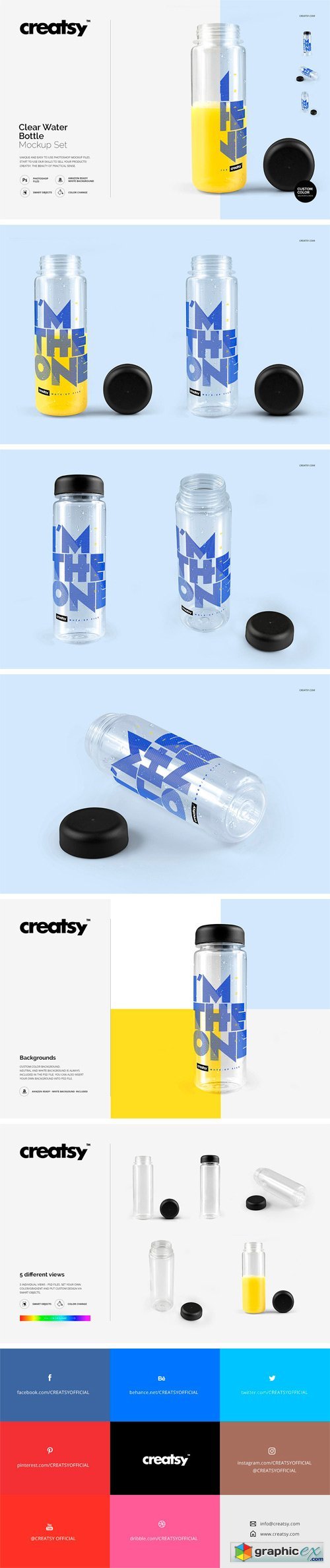 Clear Water Bottle Mockup Set