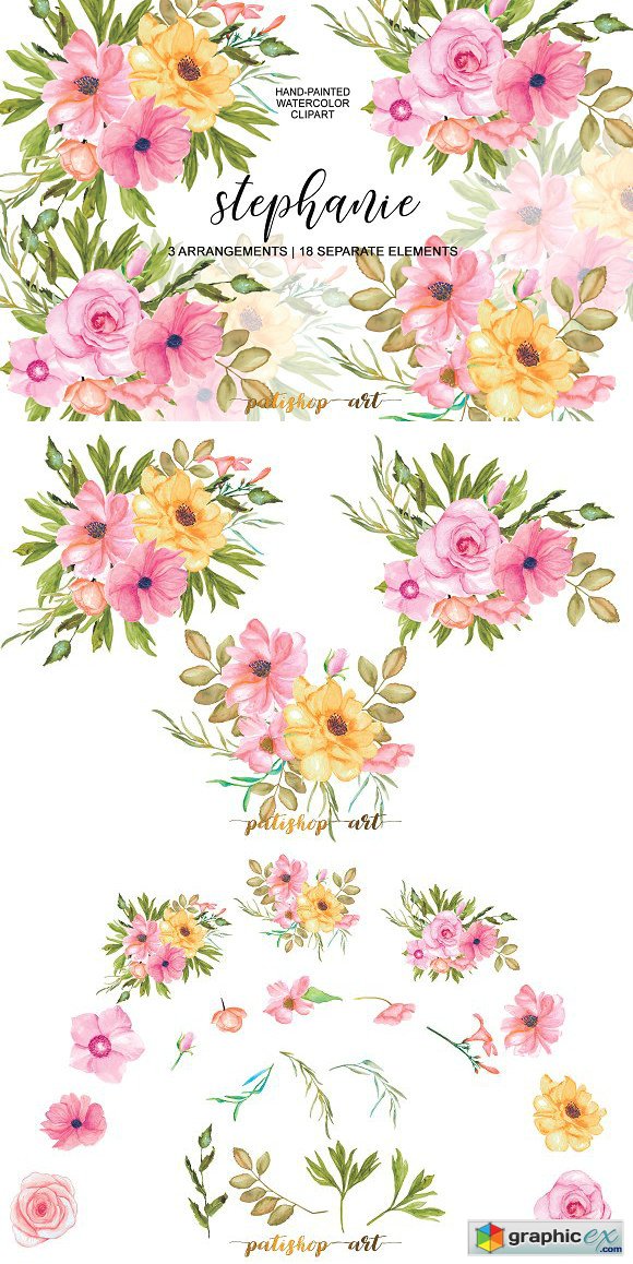 Blush Roses Watercolor Flowers Set 1719274