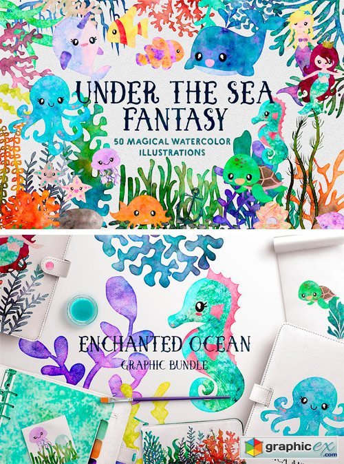 Ocean Fantasy Watercolor Bundle