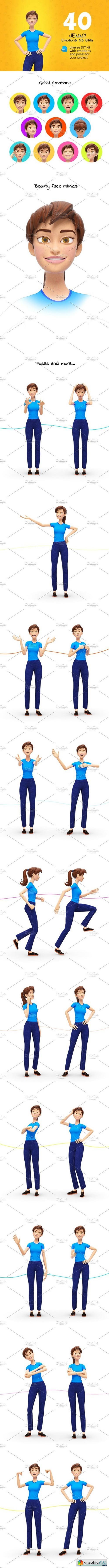 Jenny Cartoon 3D Character Promo Set