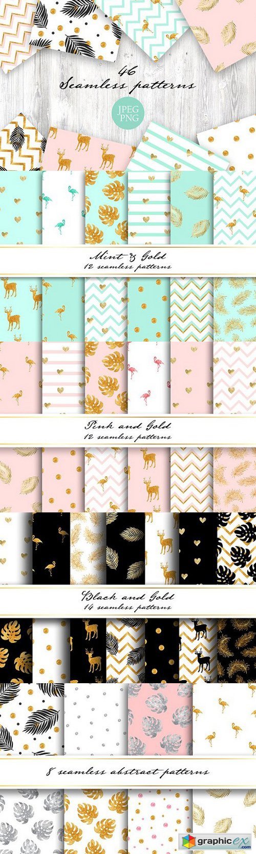 Gold collection. Seamless patterns