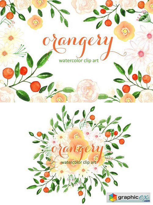 Orangery. Watercolor clip art
