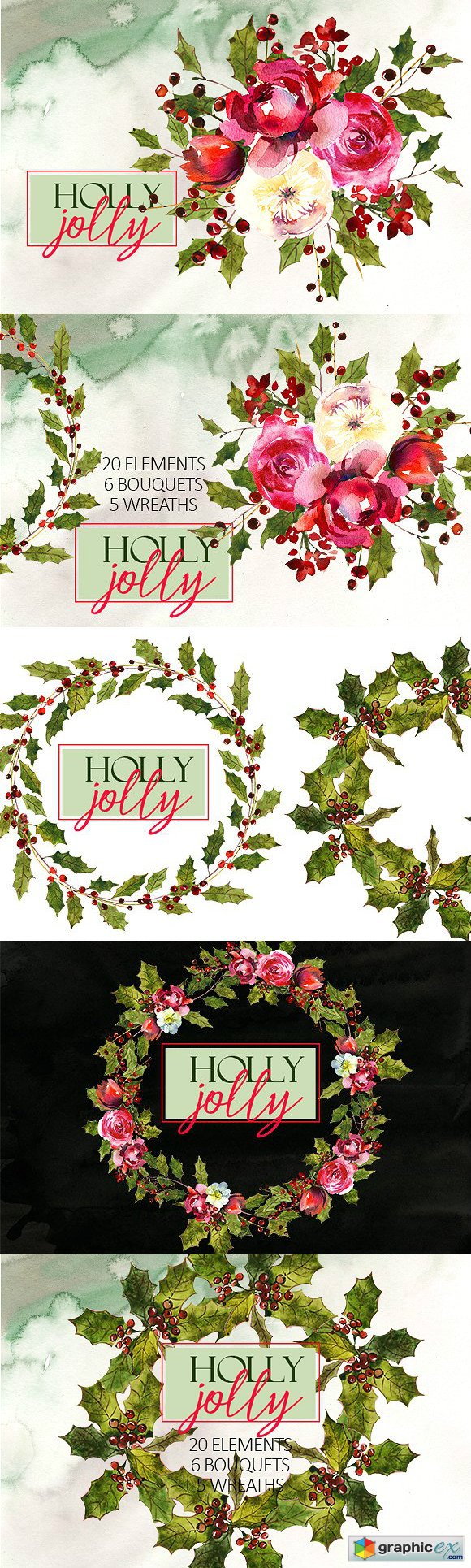 Holly Steams Christmas Watercolors