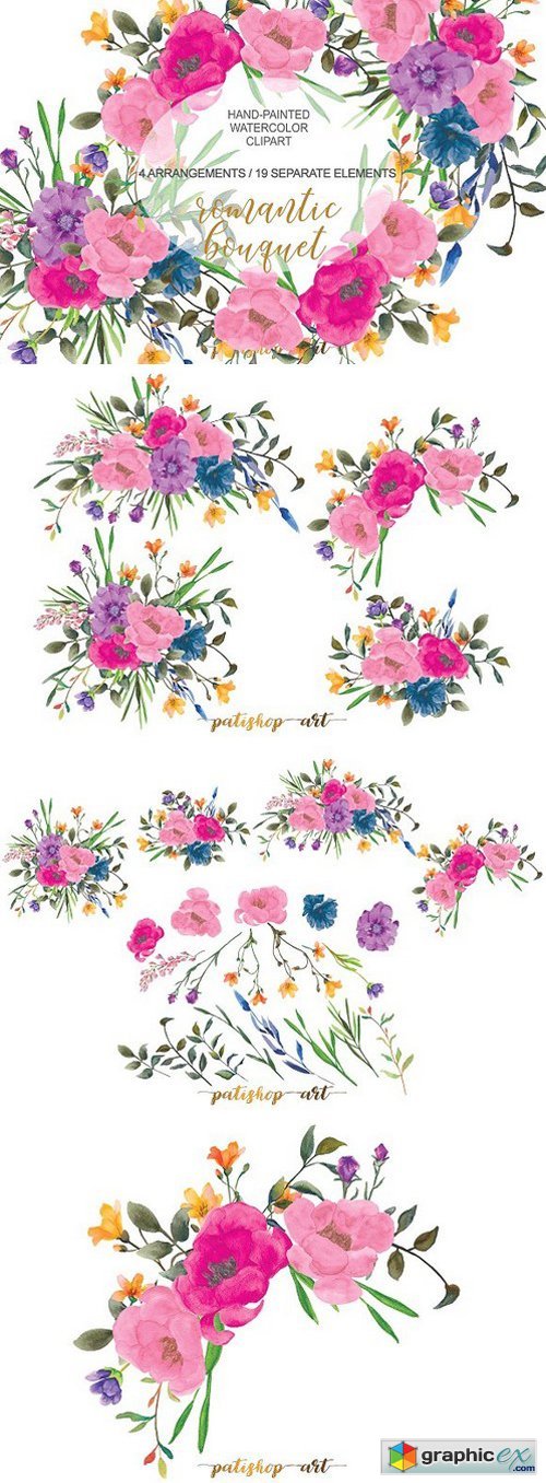 Colorful Romantic Floral Clip Art