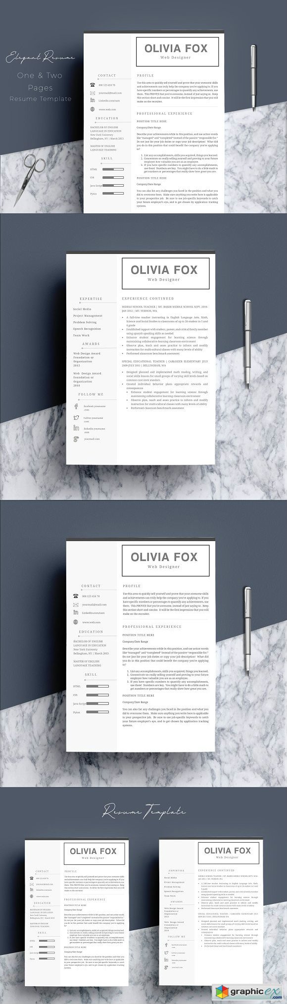 Resume Template 4 pages Elegant