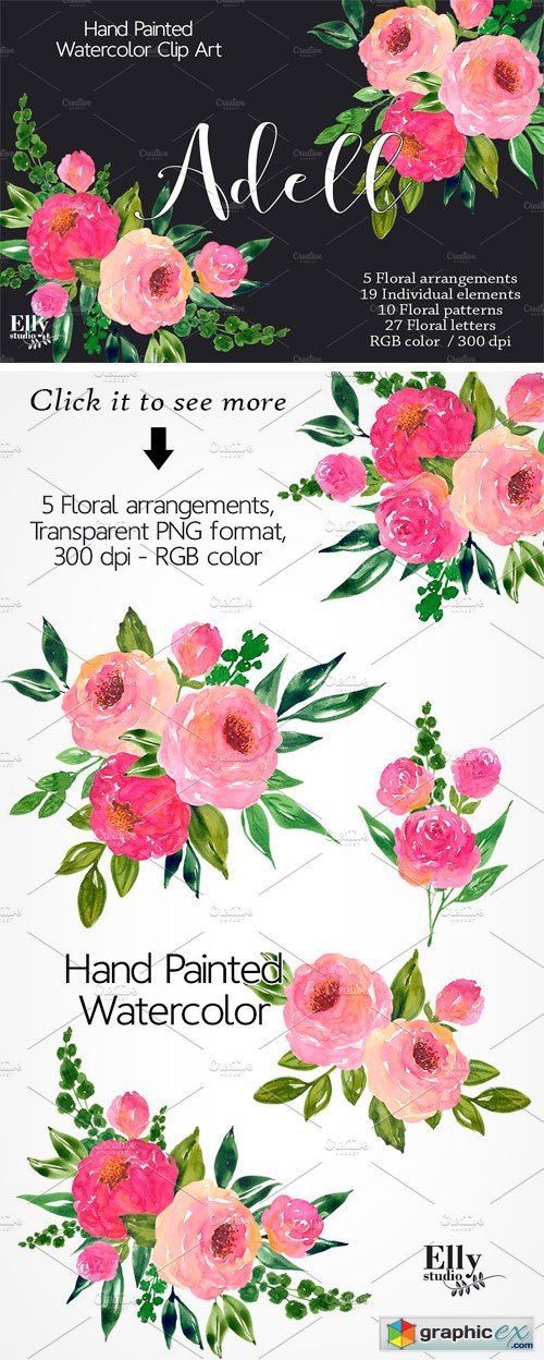 Watercolor Roses Clip Art - Adell