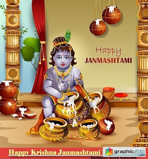 Easy to edit vector illustration of Happy Krishna Janmashtami greeting background