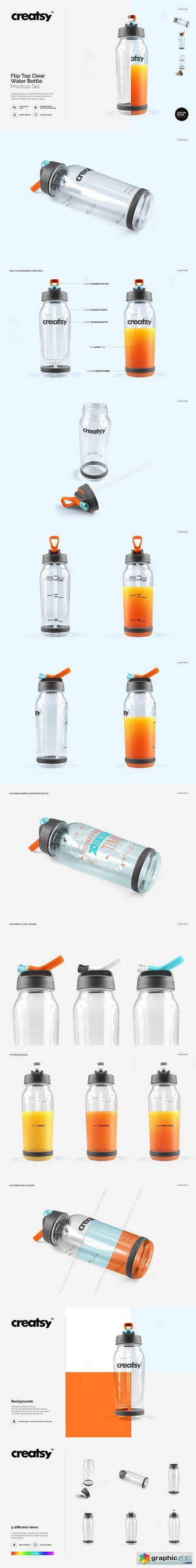 Flip Top Clear Water Bottle Mockup