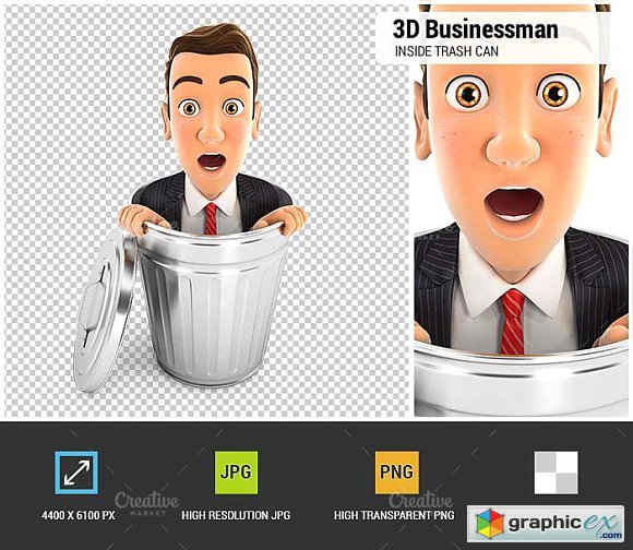 3D Businessman Inside Trash Can