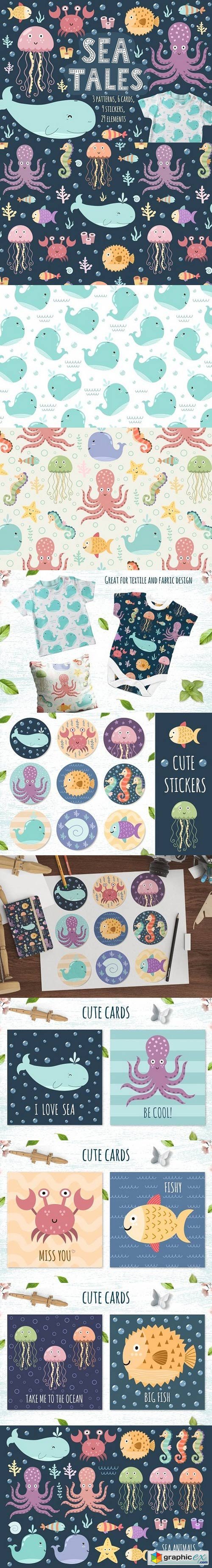 Sea Tales: patterns, stickers, cards
