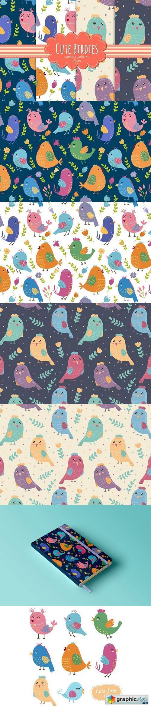 Cute Birdies: patterns&clipart