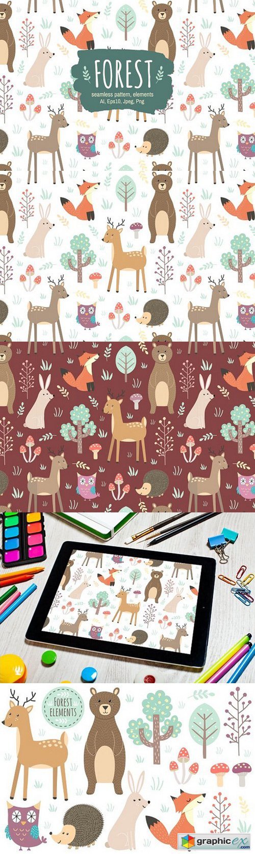 Forest: seamless pattern & elements