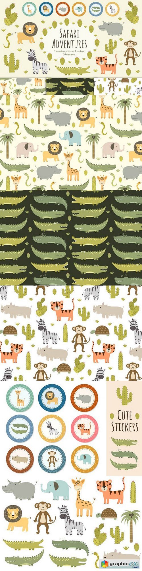 Safari animals: patterns & stickers
