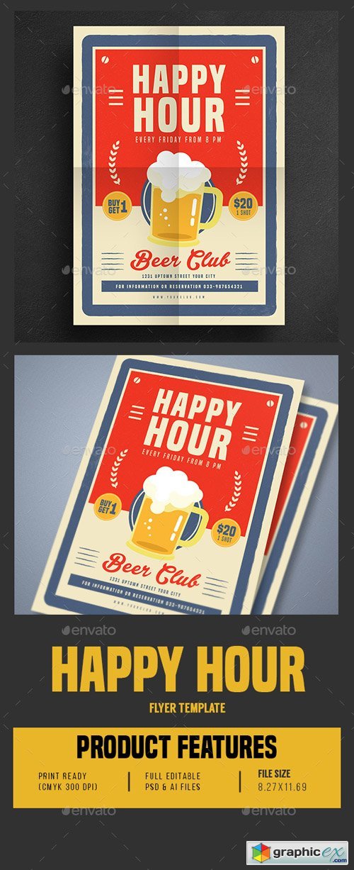 Retro Old Vintage Happy Hour Beer Promotion