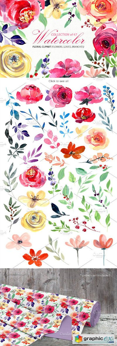 Bright watercolour flowers PNG