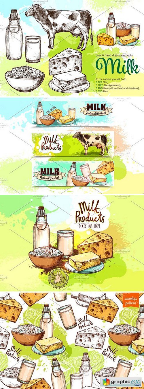 Milk Products Sketch Set