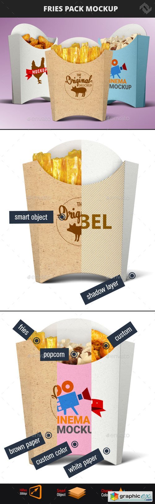 Recycled Paper French Fries Pack Mockup