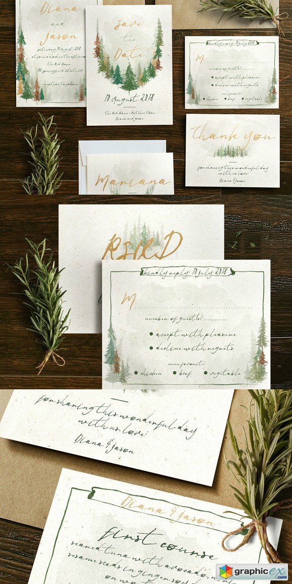Watercolor Forest Wedding Invitation