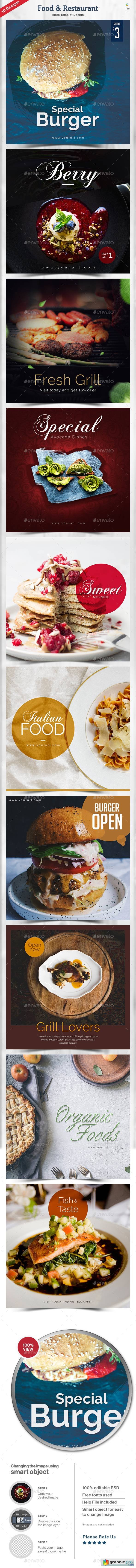 Food & Restaurant Instagram Templates - 10 Designs