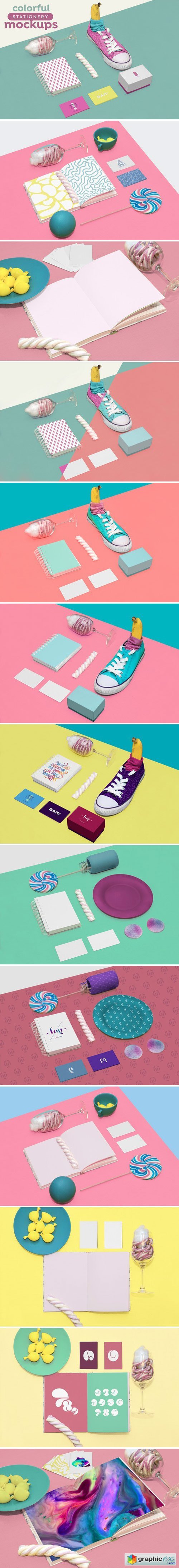 Colorful stationery mockups