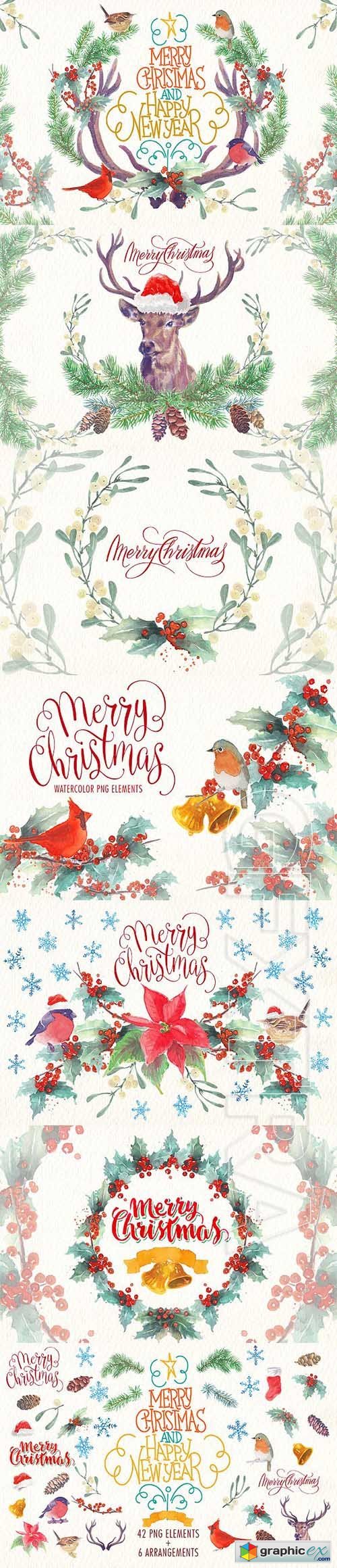 Watercolor christmas png elements