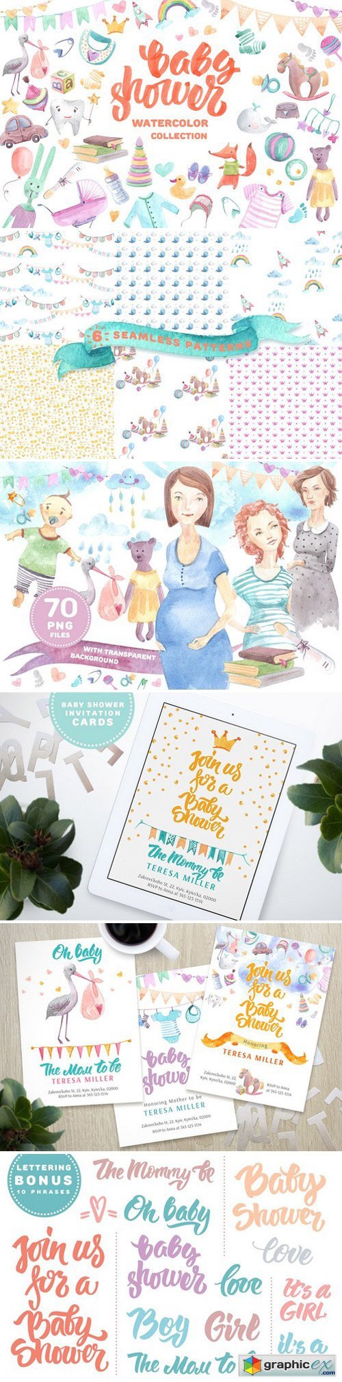 Baby shower watercolor collection