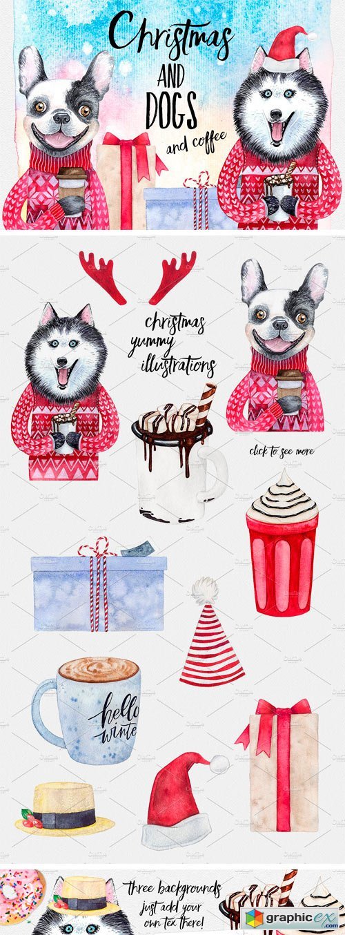 CHRISTMAS AND DOGS Watercolor Set