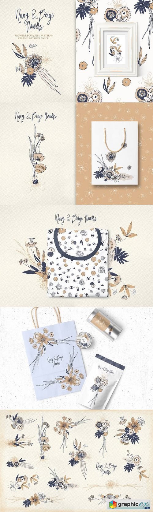 Navy and Beige Flowers