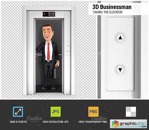 3D Businessman Taking the Elevator