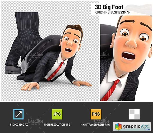 3D Big Foot Crushing Businessman