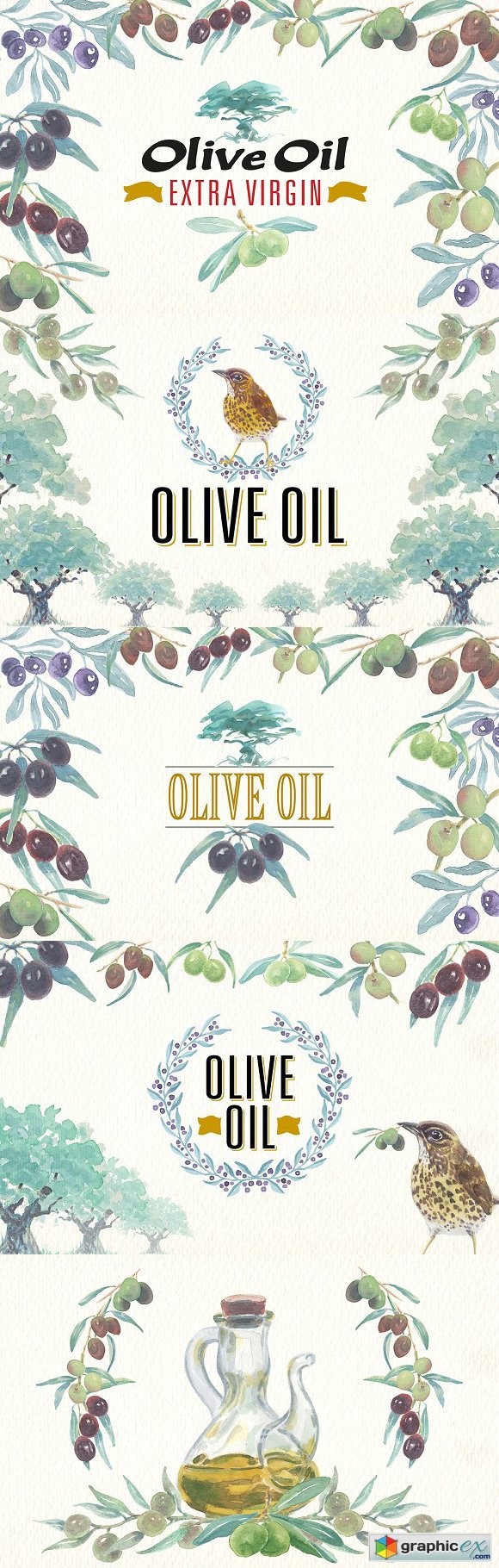Watercolor olive oil clipart