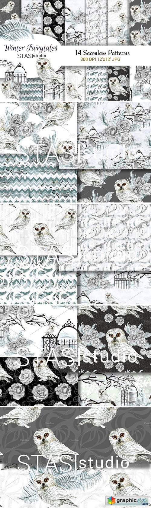 Watercolor White Owl Paper Pack