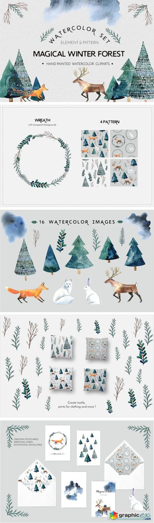 Watercolor Set Magical Winter Forest
