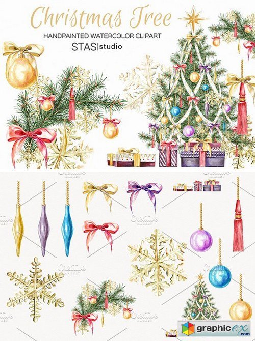 Watercolor Christmas Tree Clipart