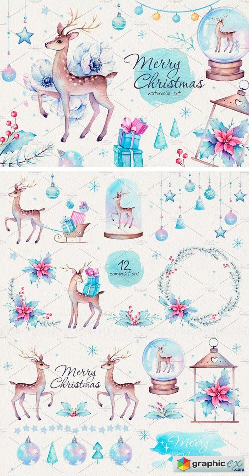 Christmas Deer Watercolor Set