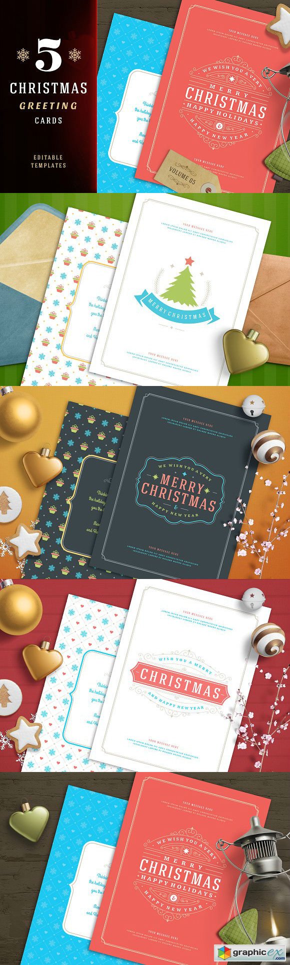 5 Christmas greeting cards