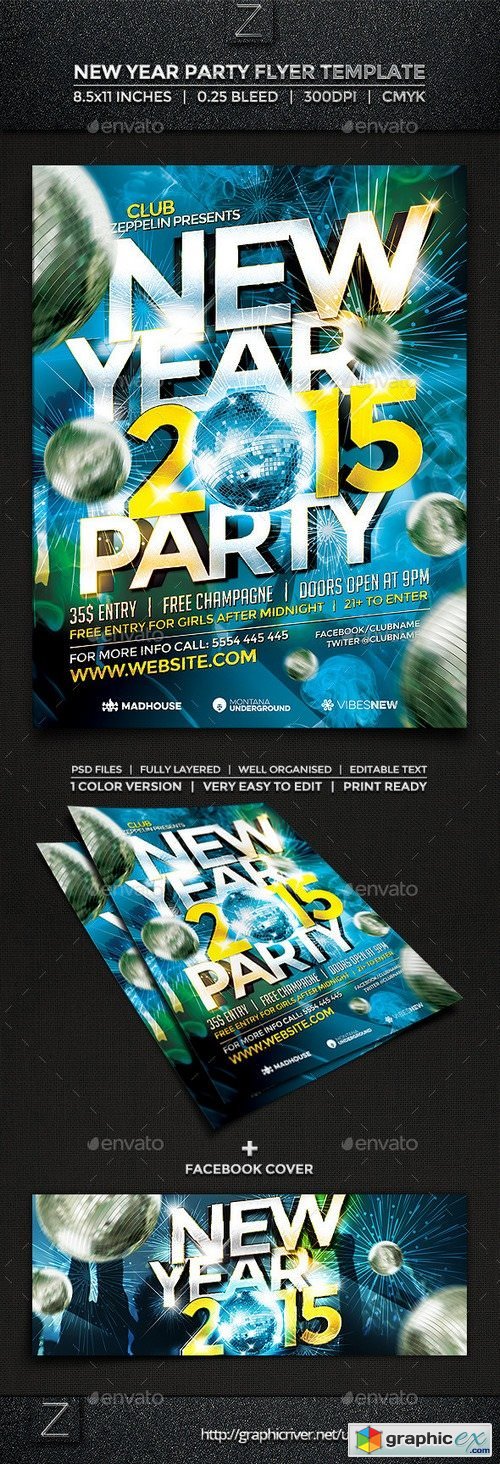 New Year Party Flyer Template 9728219