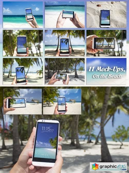 Bundle, Smartphone, 11 Mock Up,Beach