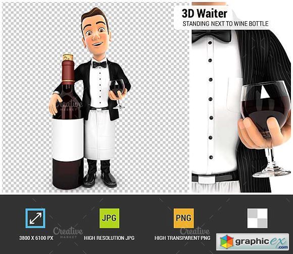 3D Waiter Red Wine Bottle