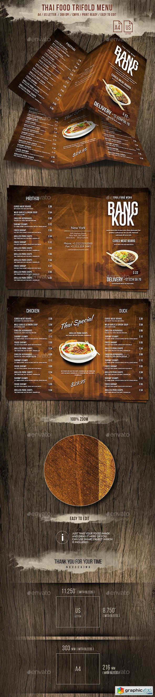 Thai Trifold A4 and US Letter Menu