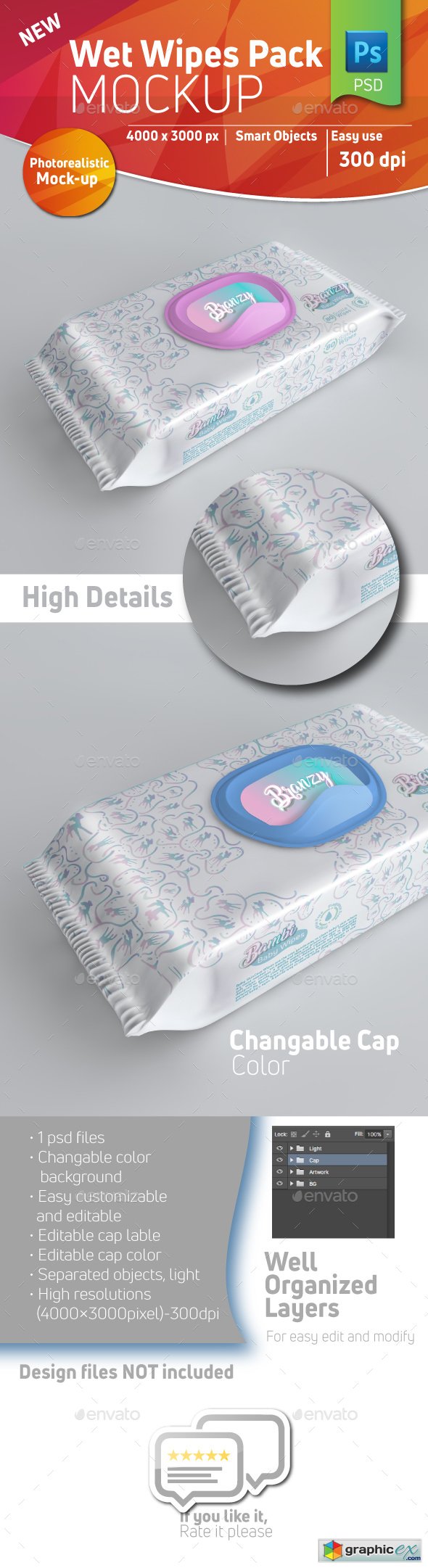 Baby Wet Wipes Pack Mockup With Plastic Cap