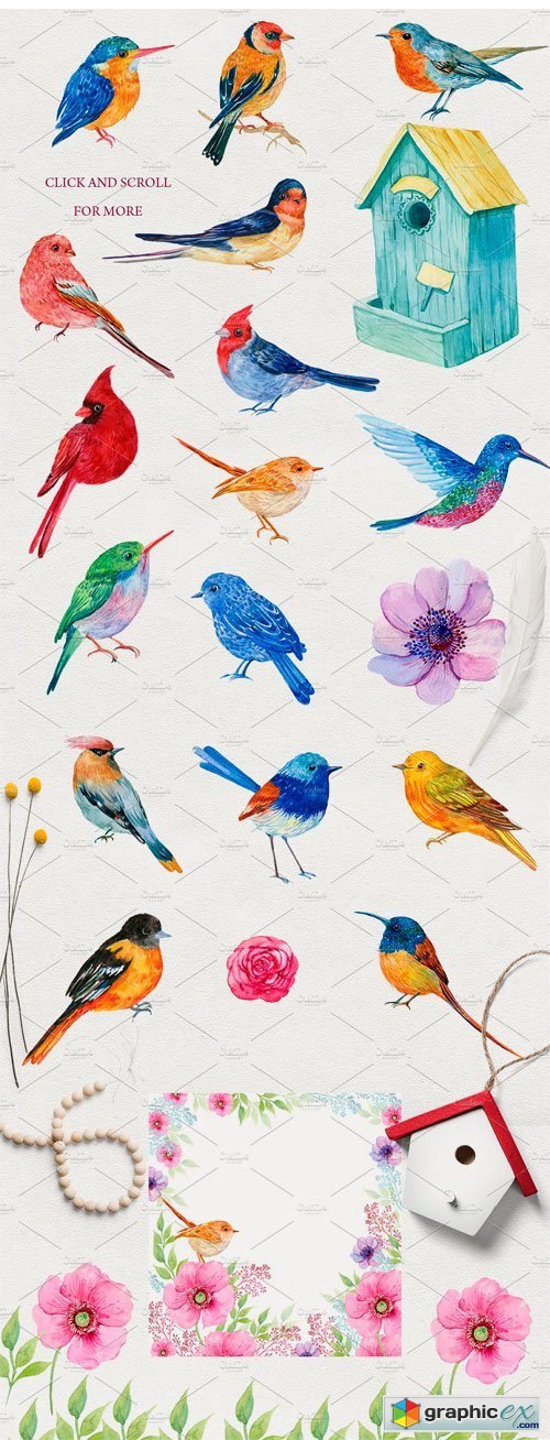 30 Little Birds. Watercolor