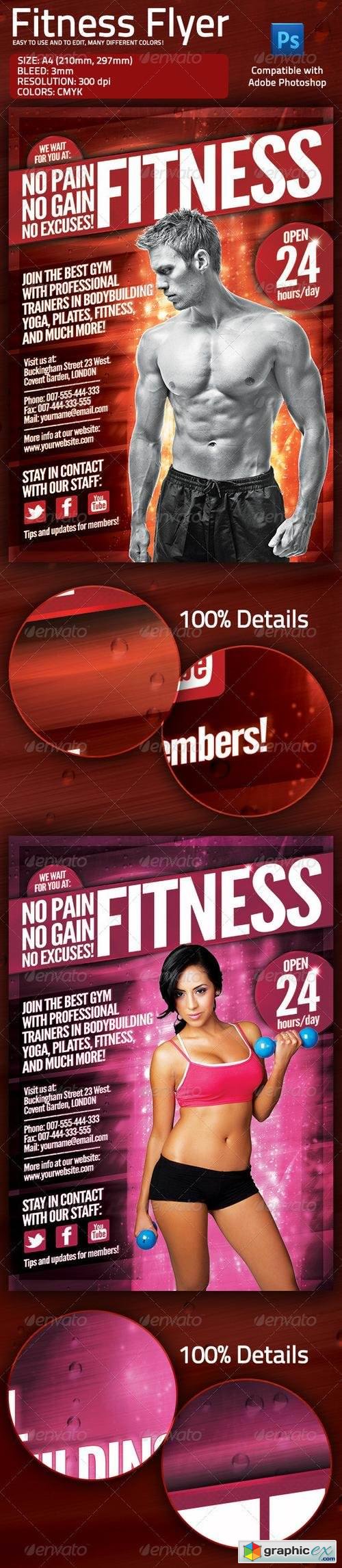 Fitness Gym Flyer with Multiple Color Options