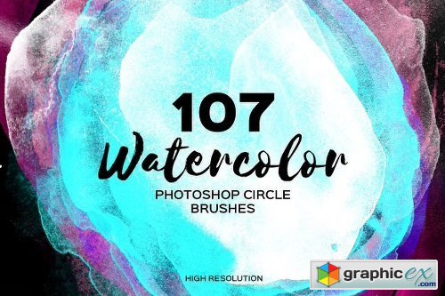 107 Watercolor Circles. PS Brushes