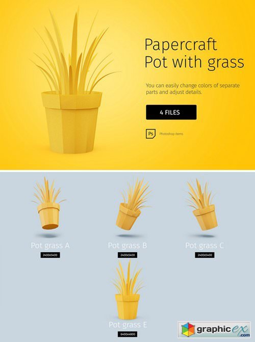 Papercraft pot with grass