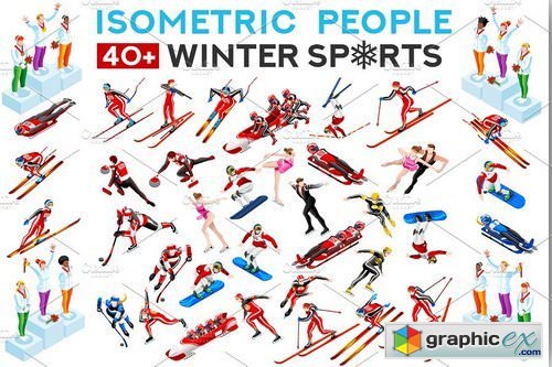 Winter Sport Athlete Icons Vector