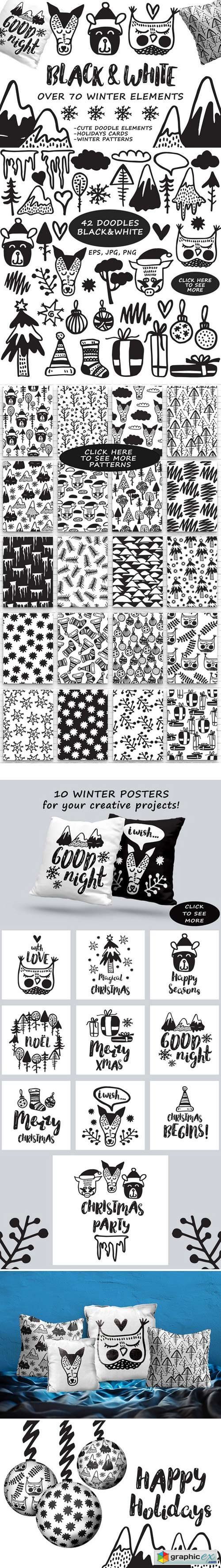 Black&White winter- hand drawn set