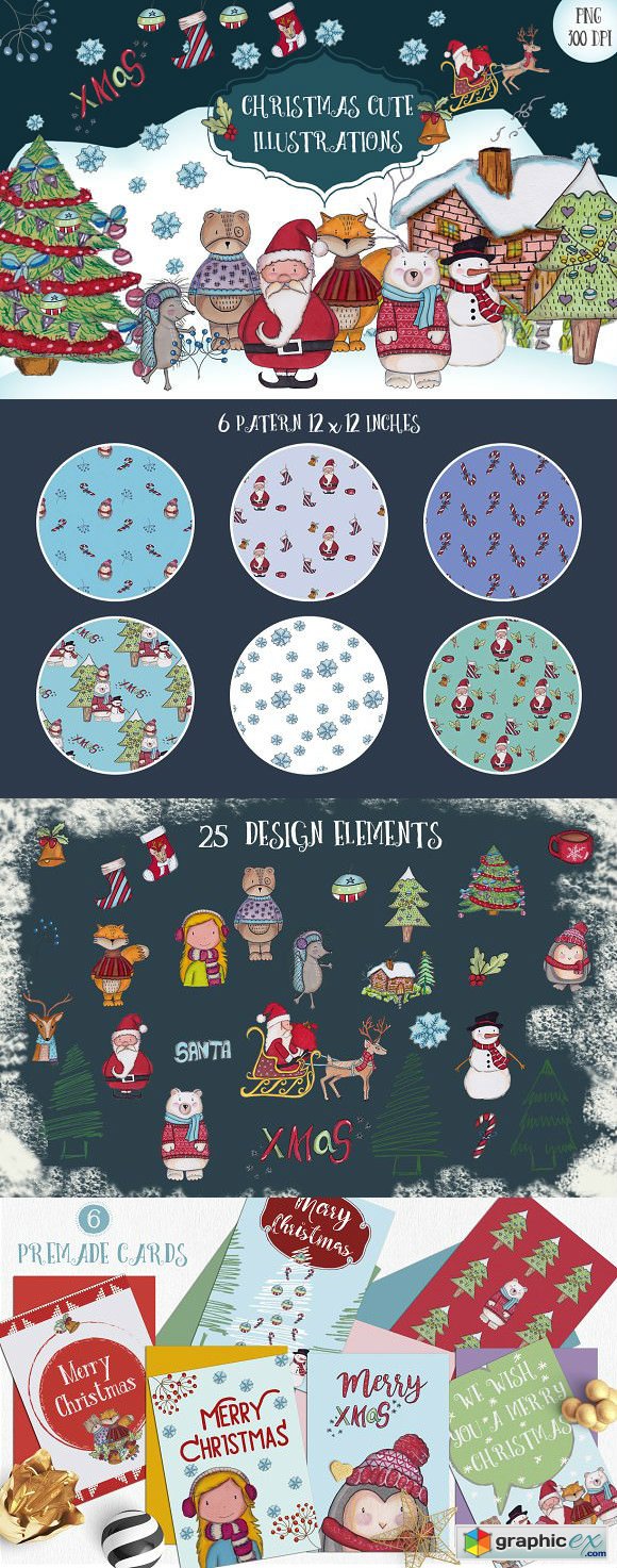 Merry Christmas illustrations set