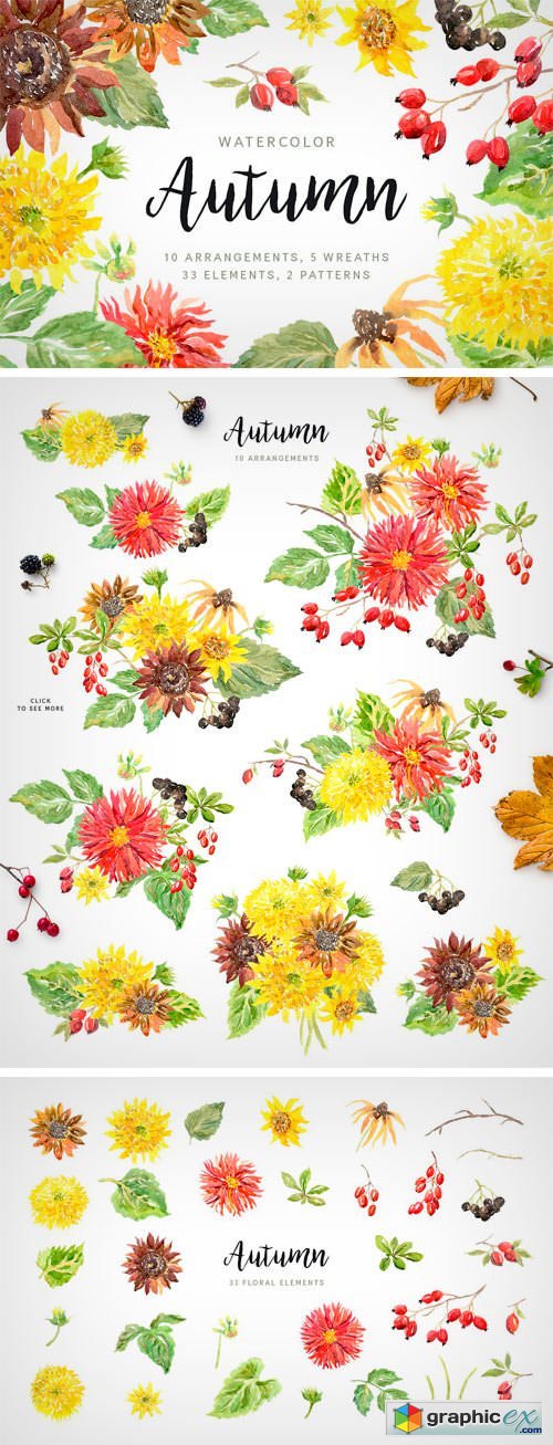 Autumn. Watercolor Floral Collection